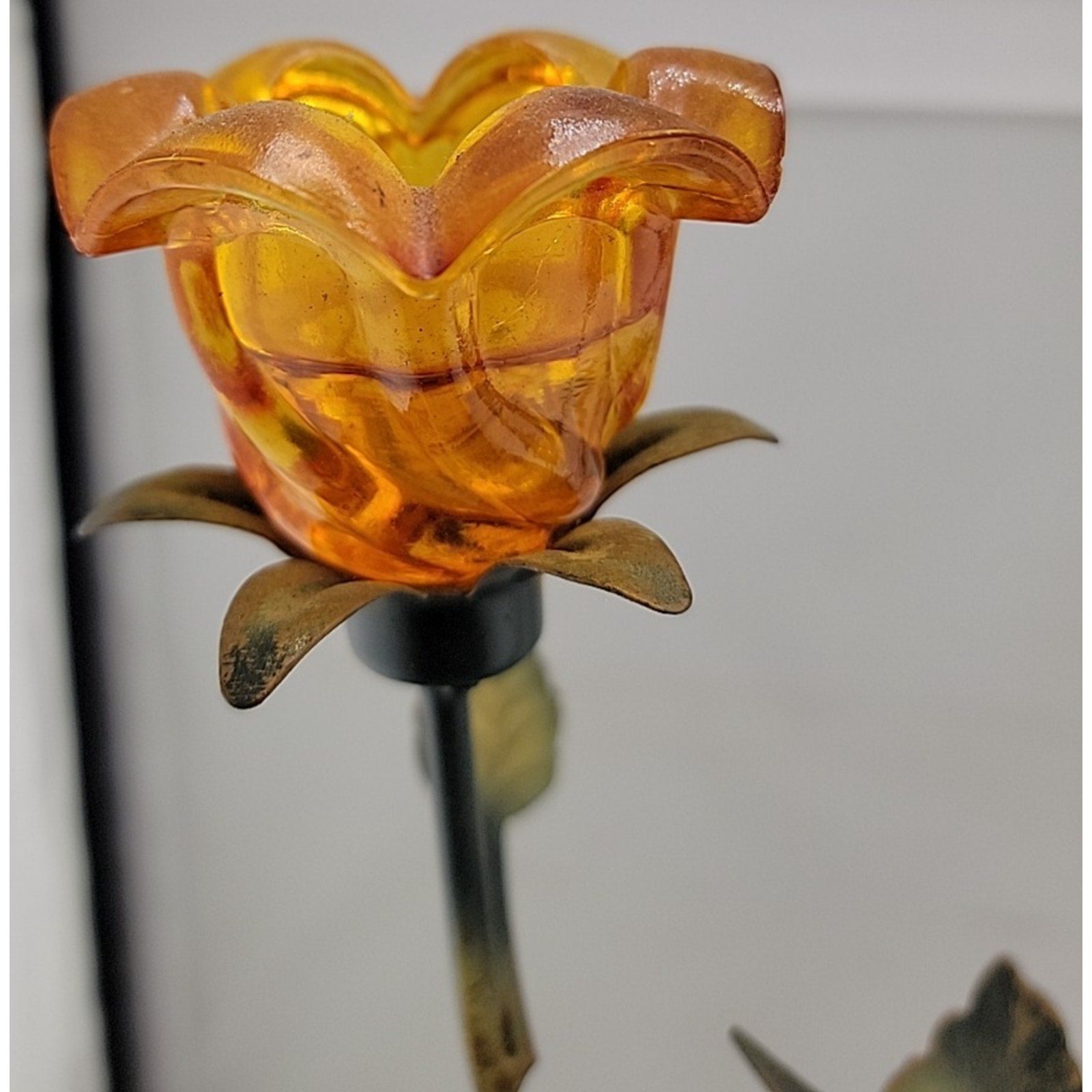 Amber Flower Candle Holder Approx 15" Tall Orange Leaf