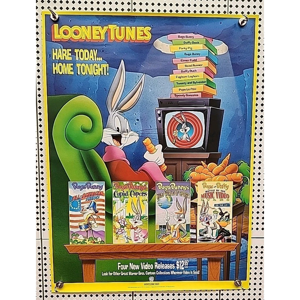 1991 Looney Tunes Bugs Bunny Warner Home Video Store Promo Poster 18x24