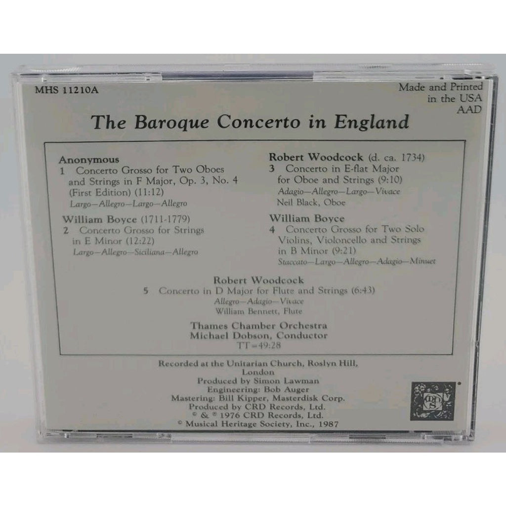 The Baroque Concerto In England 1987 CD Thames Chamber Orchestra Michal Dobson