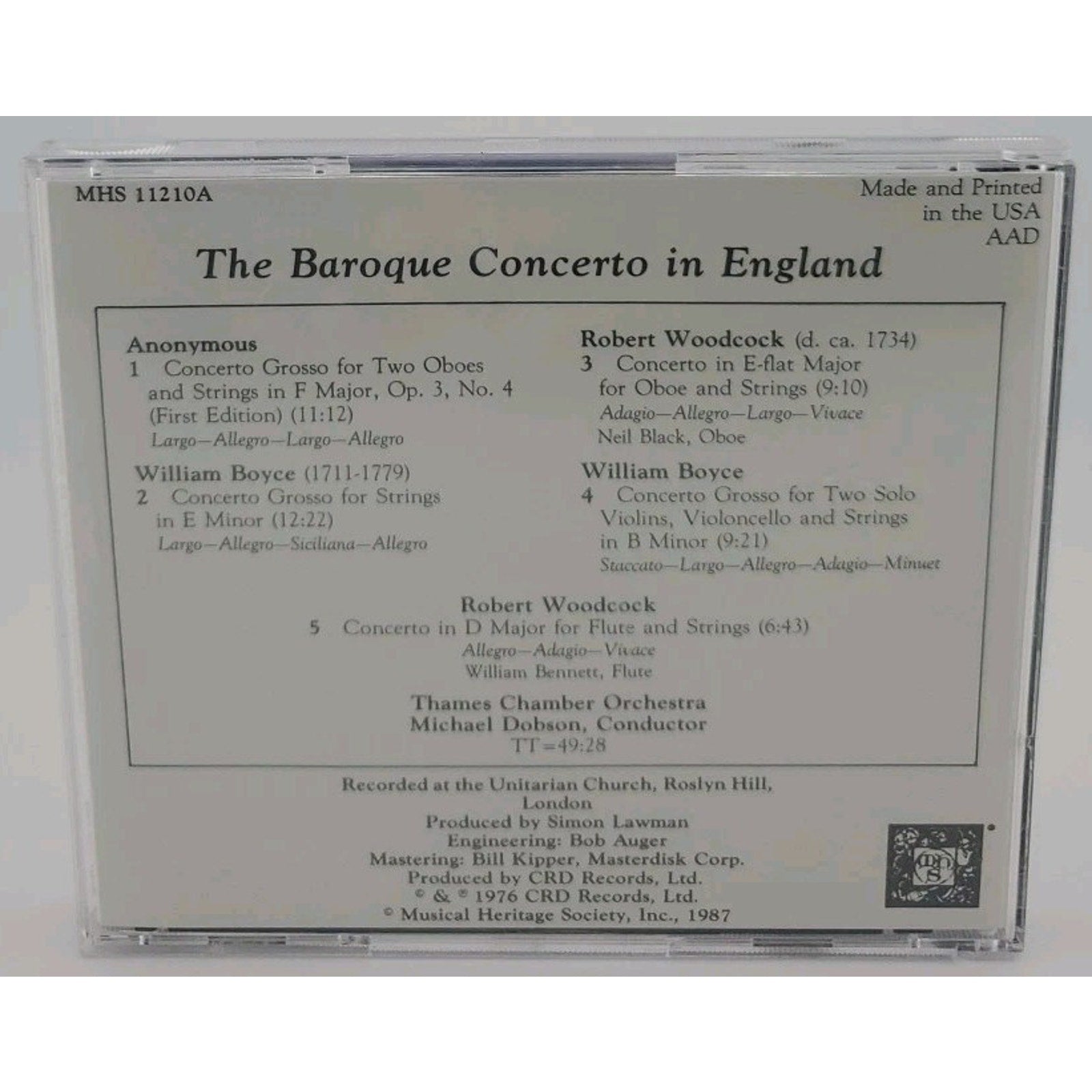 The Baroque Concerto In England 1987 CD Thames Chamber Orchestra Michal Dobson