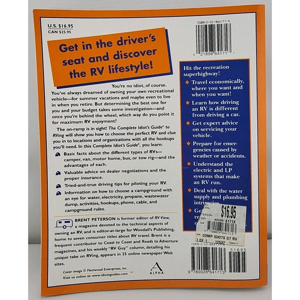 Complete Idiot's Guide to Rving by Brent Peterson (2001, Trade Paperback)