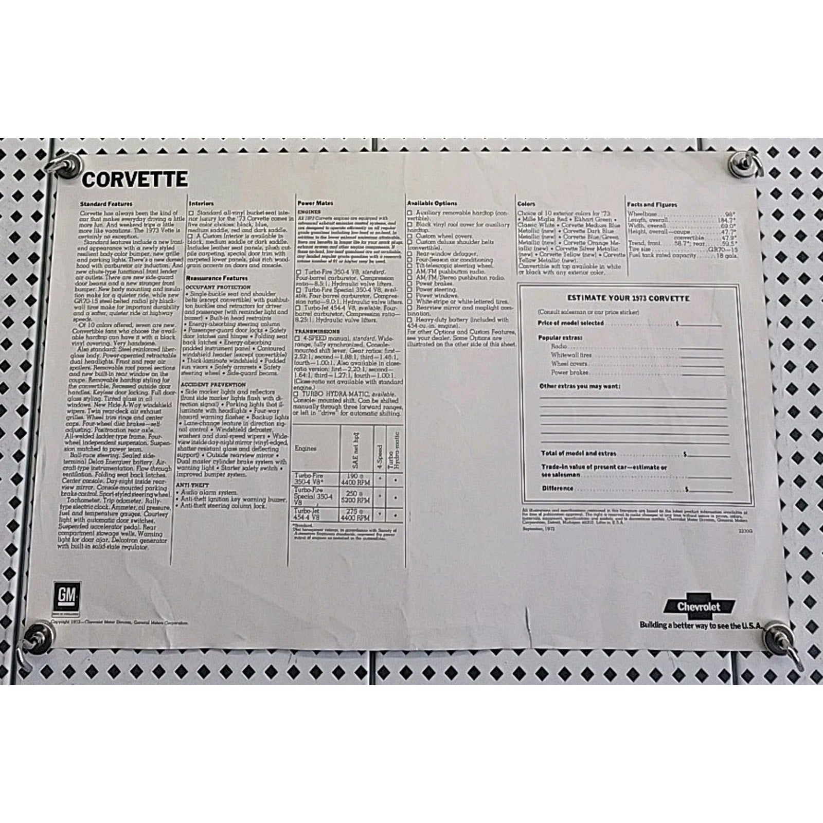 1973 Chevrolet Corvette Dealer Poster Original 11x17