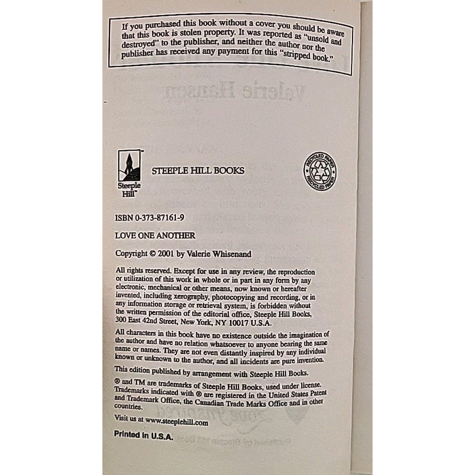 Love One Another by Valerie Hansen (2001, Mass Market)