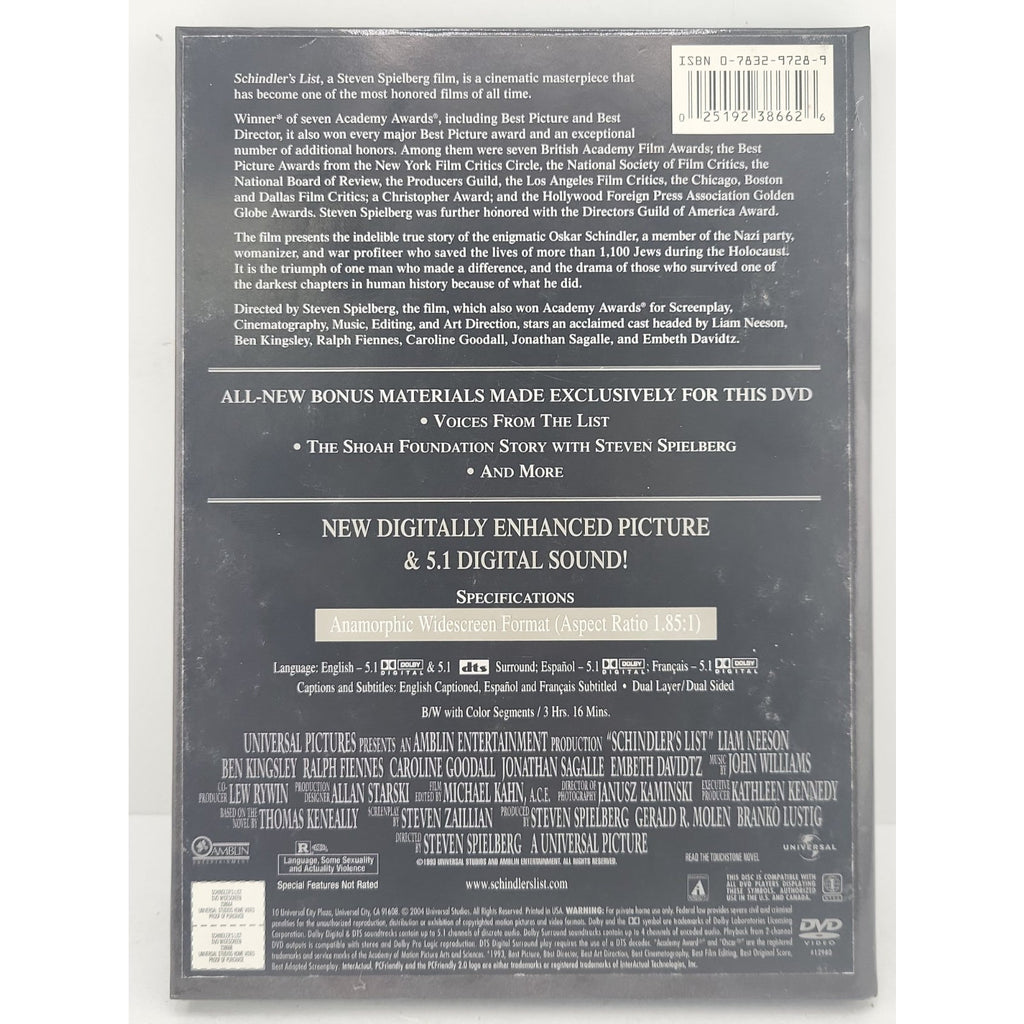 Schindler's List (DVD, 1993)