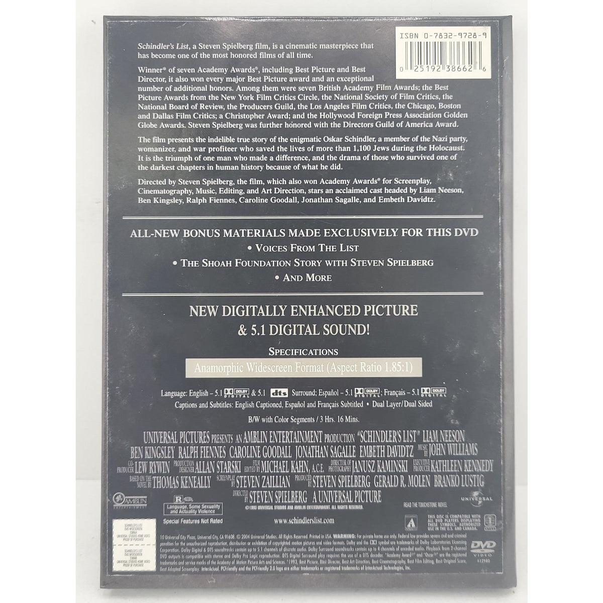 Schindler's List (DVD, 1993)