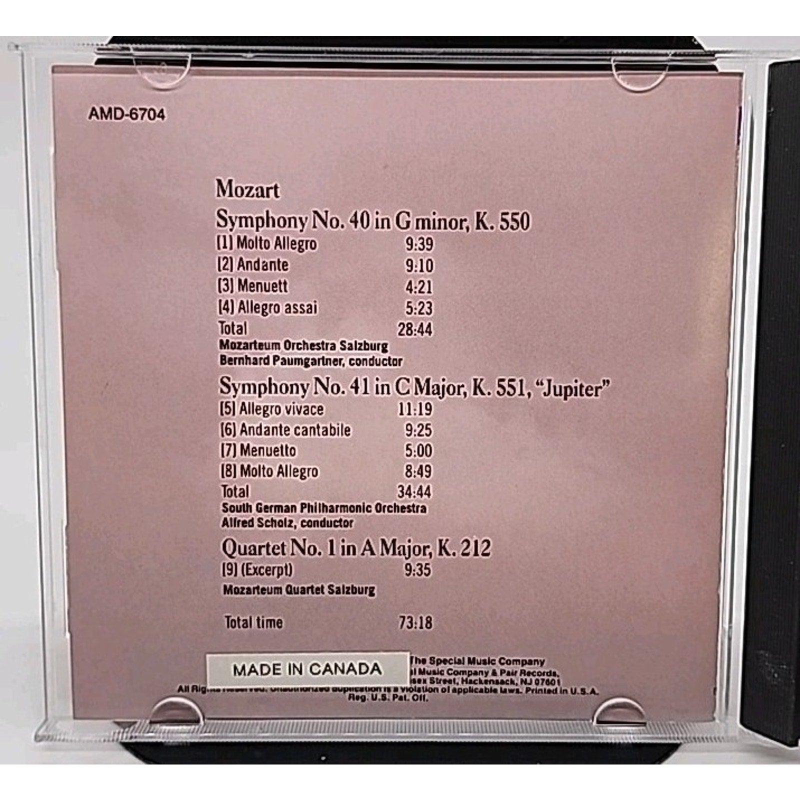 Mozart Amadeus Masterpieces Album CD Maestro Music 1989