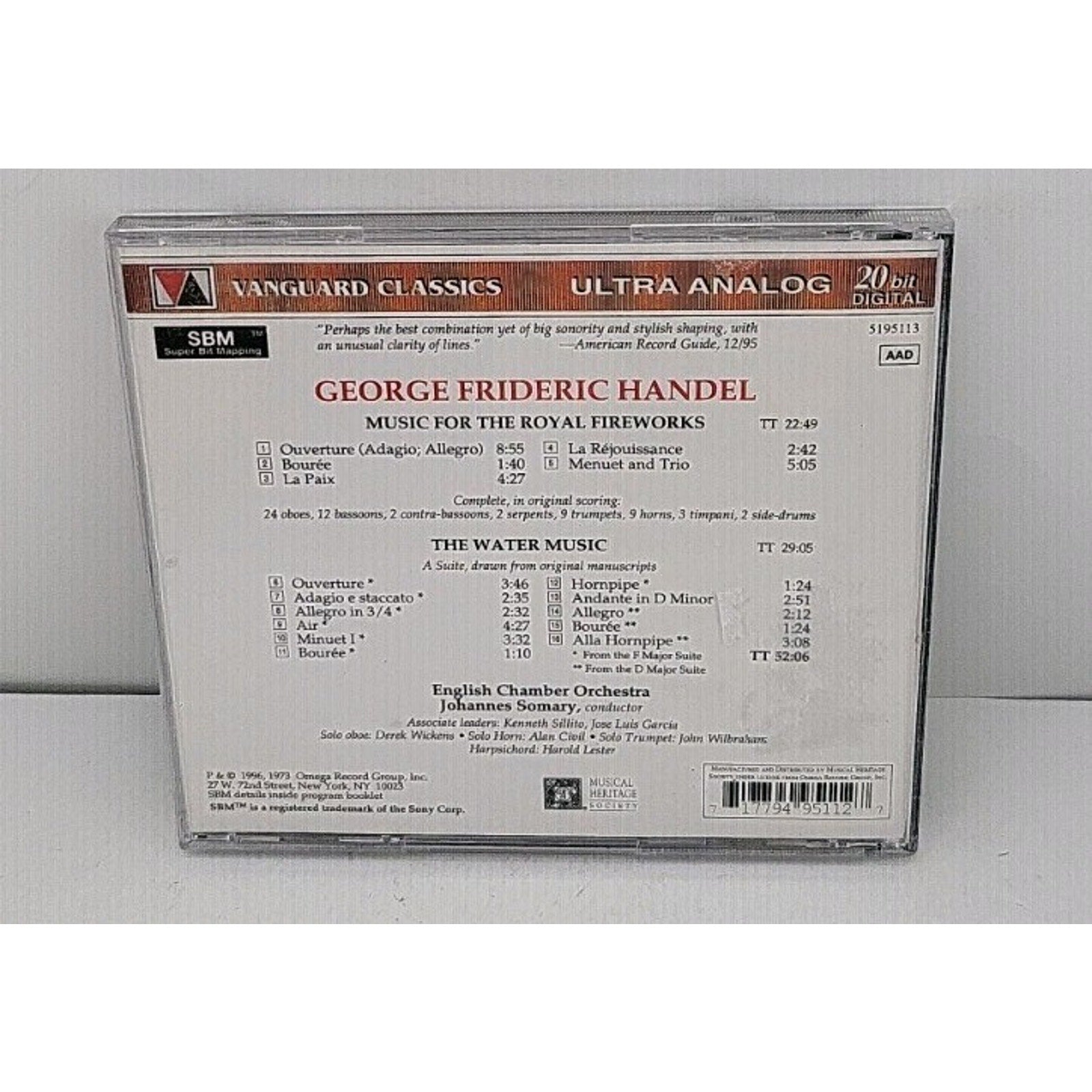 Handel: Royal Fireworks The Water Music - Audio CD