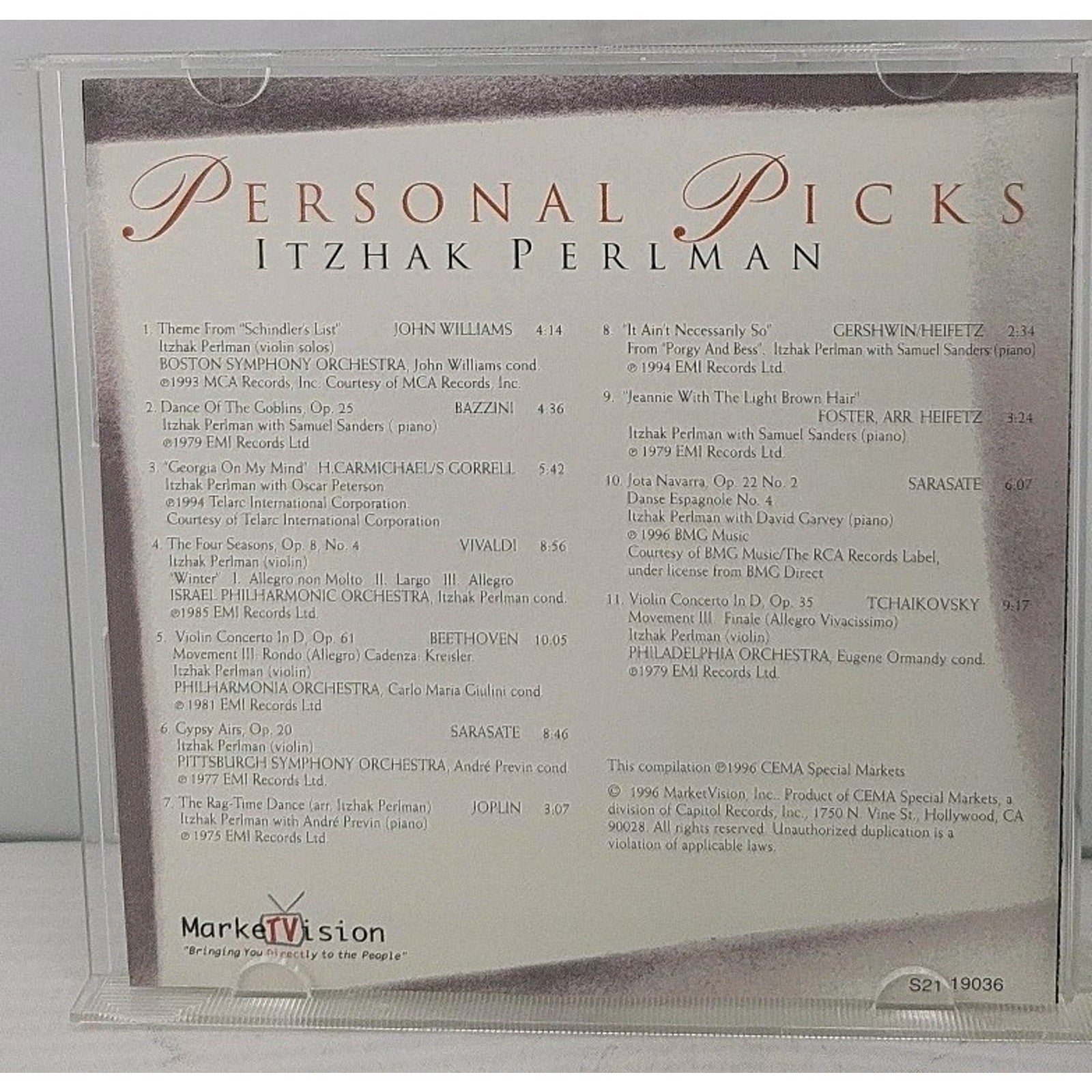 Itzhak Pearlman: Personal Picks Music CD