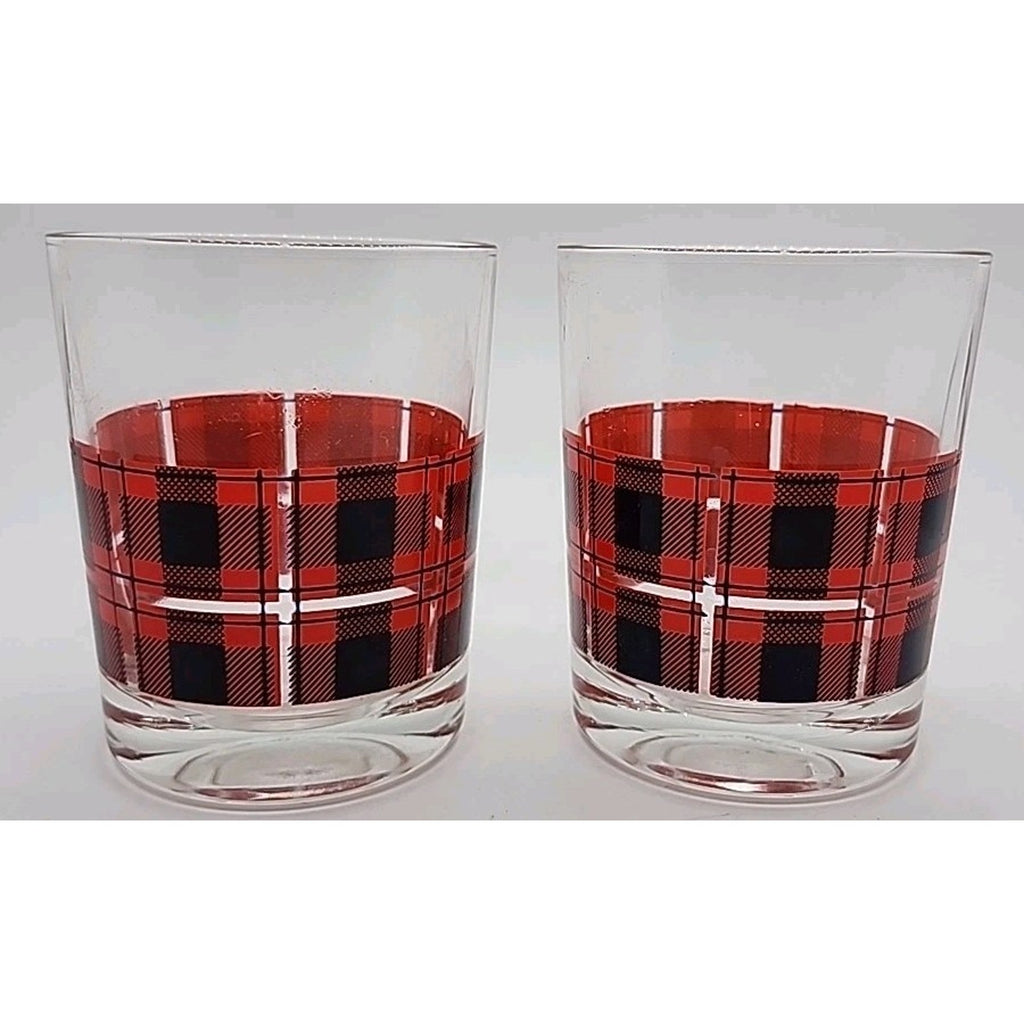Red, Green, And Yellow Scotch On The Rocks Plaid Old Fashioned/Cocktail Glasses