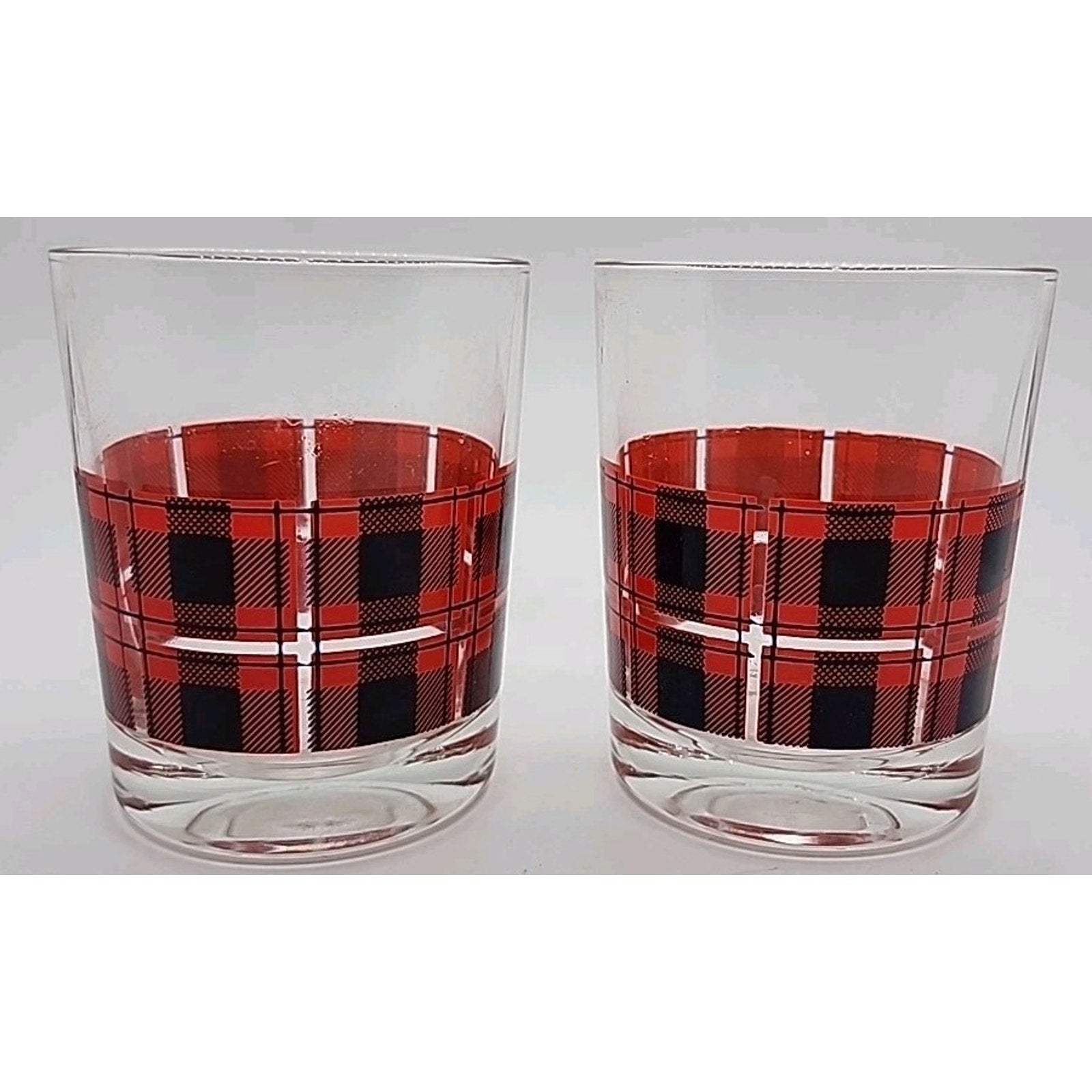 Red, Green, And Yellow Scotch On The Rocks Plaid Old Fashioned/Cocktail Glasses