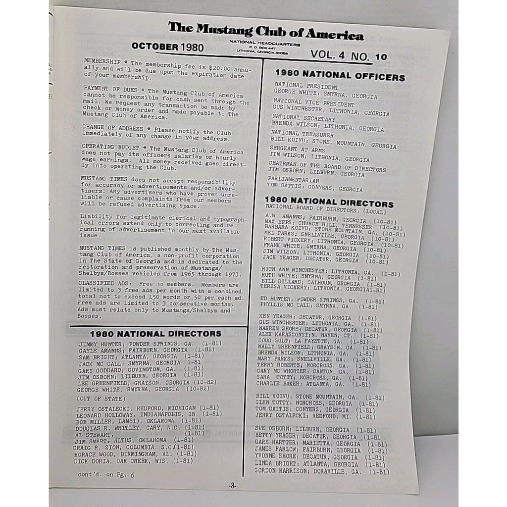 Mustang Times Magazine - Mustang Club Of America - October 1980 - Vol. 4 No. 10