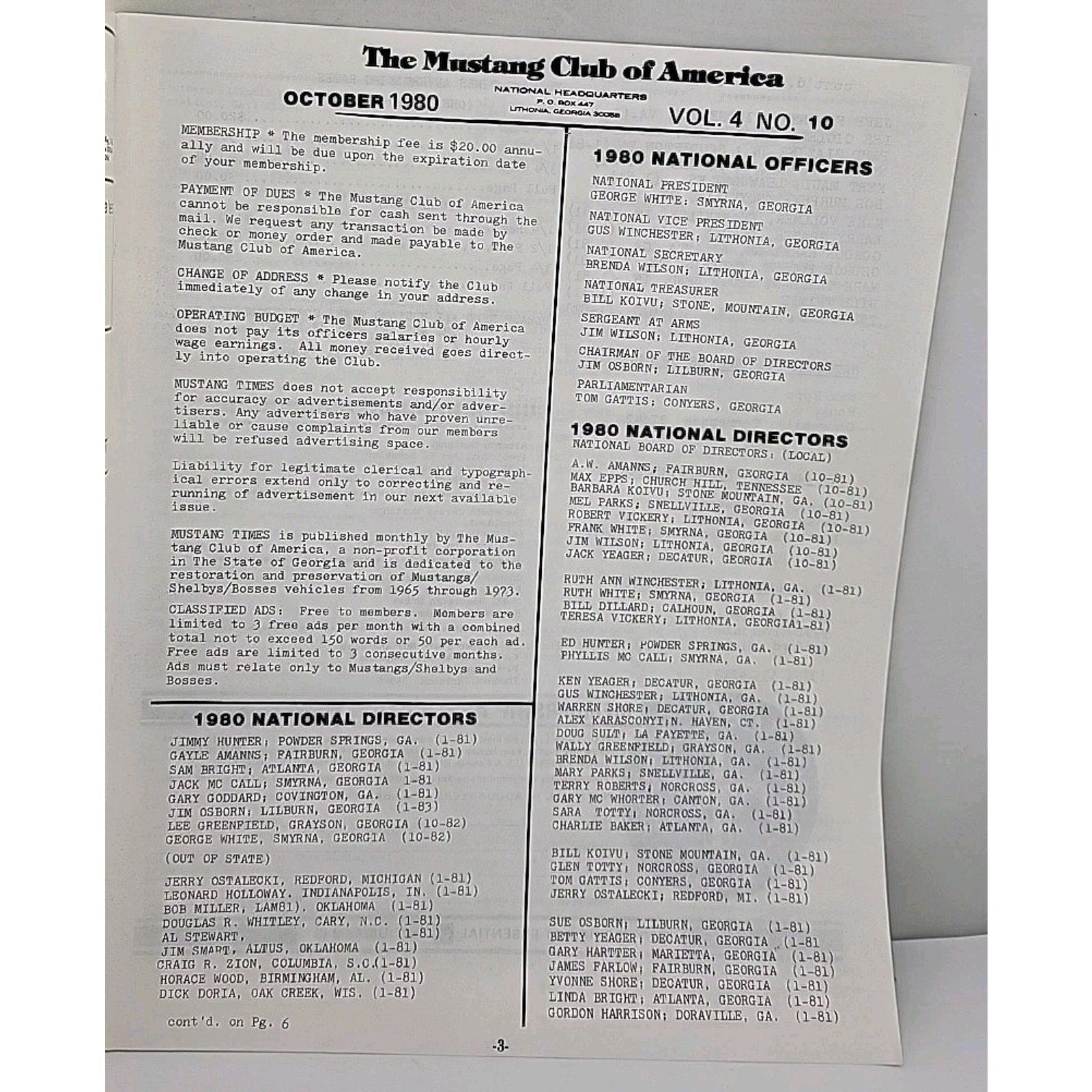 Mustang Times Magazine - Mustang Club Of America - October 1980 - Vol. 4 No. 10