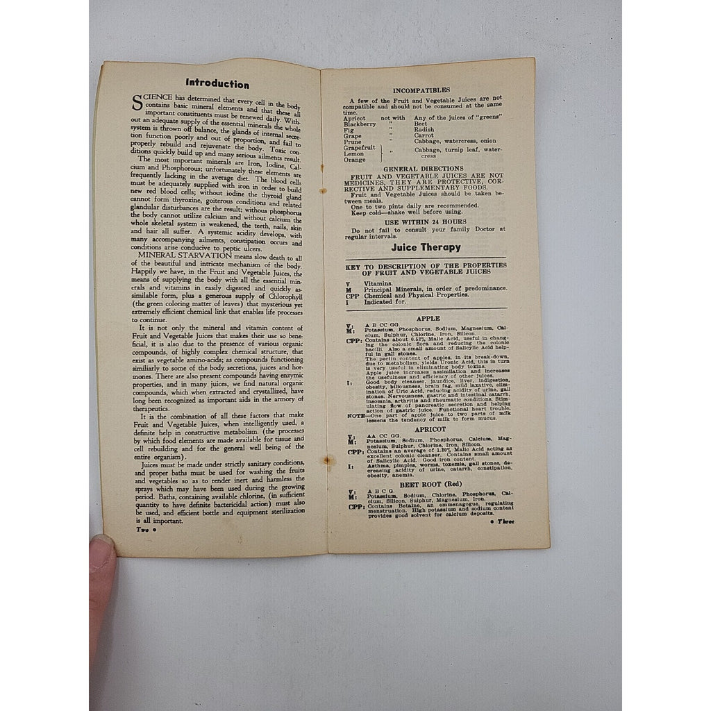 JUICE THERAPY 1944 Nature's Way to Health Booklet Recipes Vegetables Fruits Cure