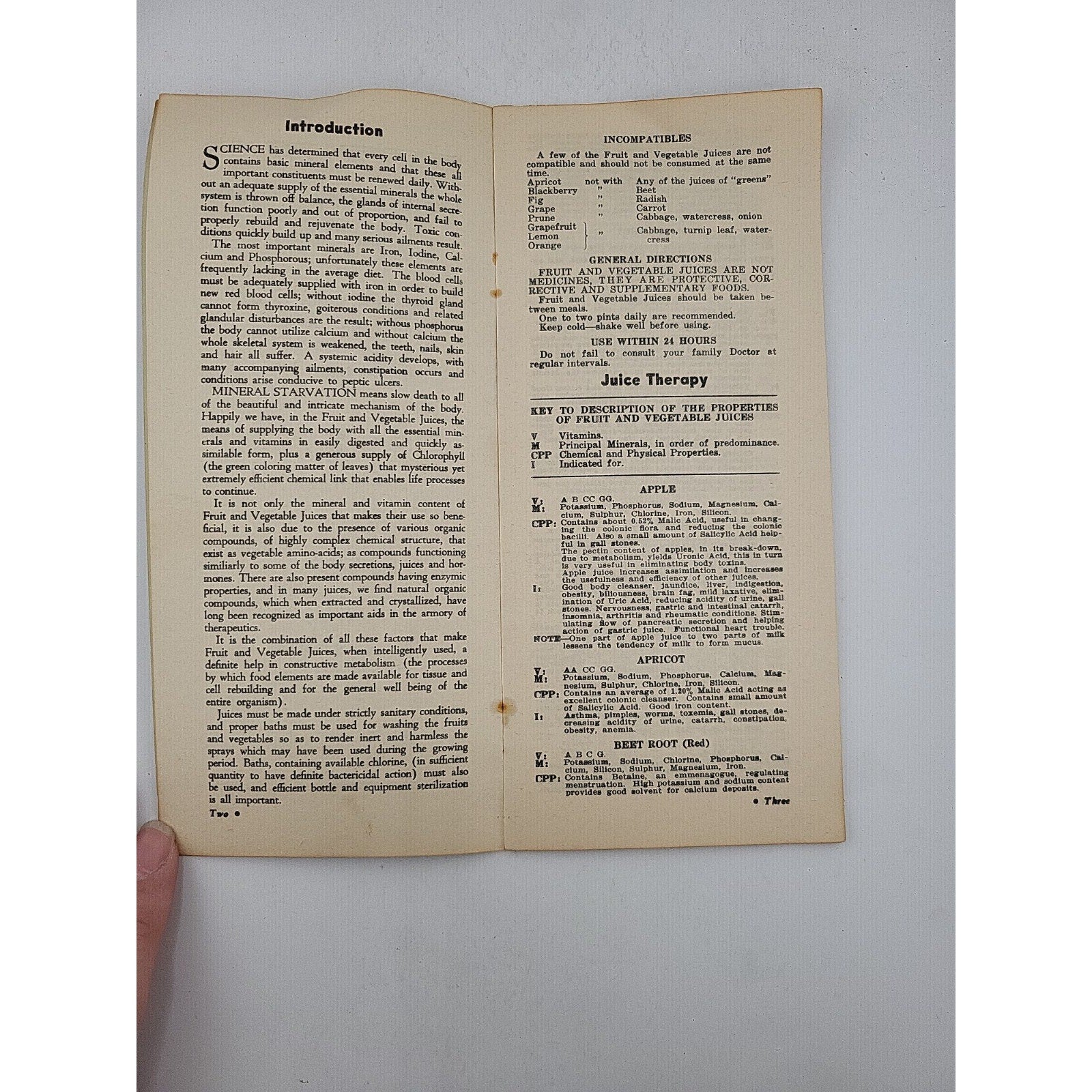 JUICE THERAPY 1944 Nature's Way to Health Booklet Recipes Vegetables Fruits Cure