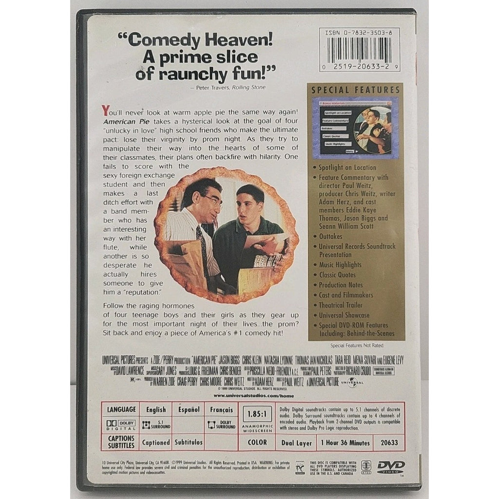 American Pie (DVD, 1999, R-Rated Version Collectors Edition Widescreen)