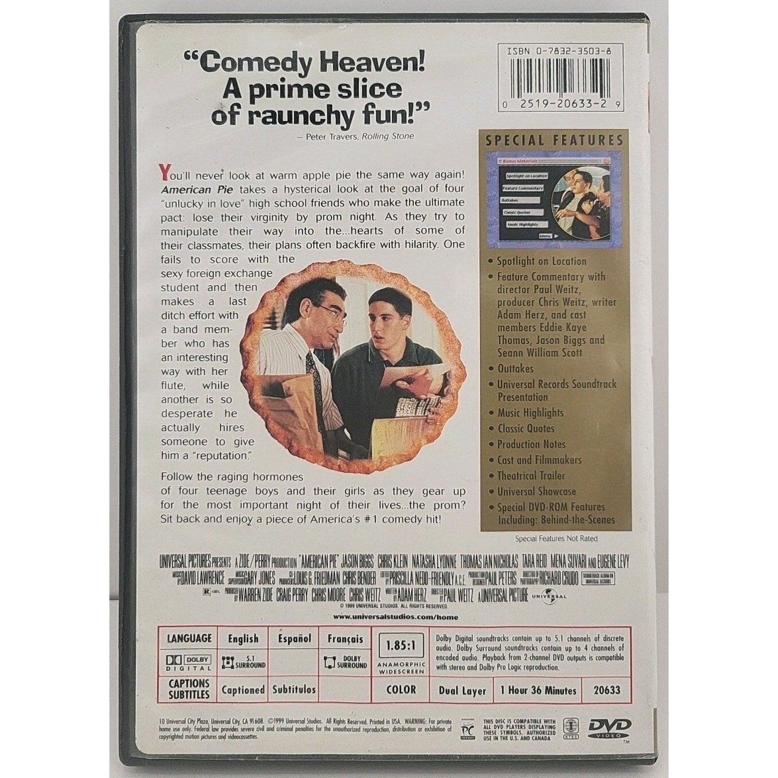 American Pie (DVD, 1999, R-Rated Version Collectors Edition Widescreen)