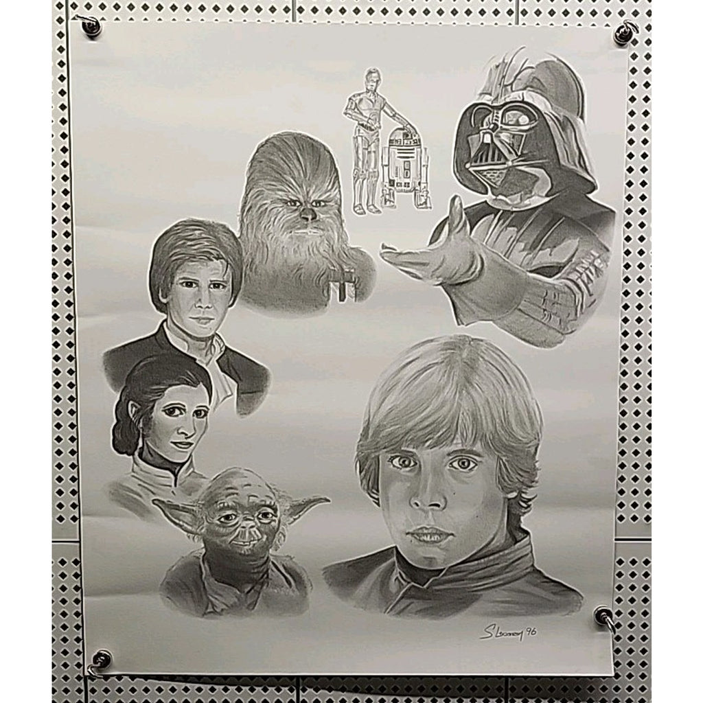 Star Wars Print Litho Sketch 20X24" Dated 96 By S. Lindstrom 8 Characters