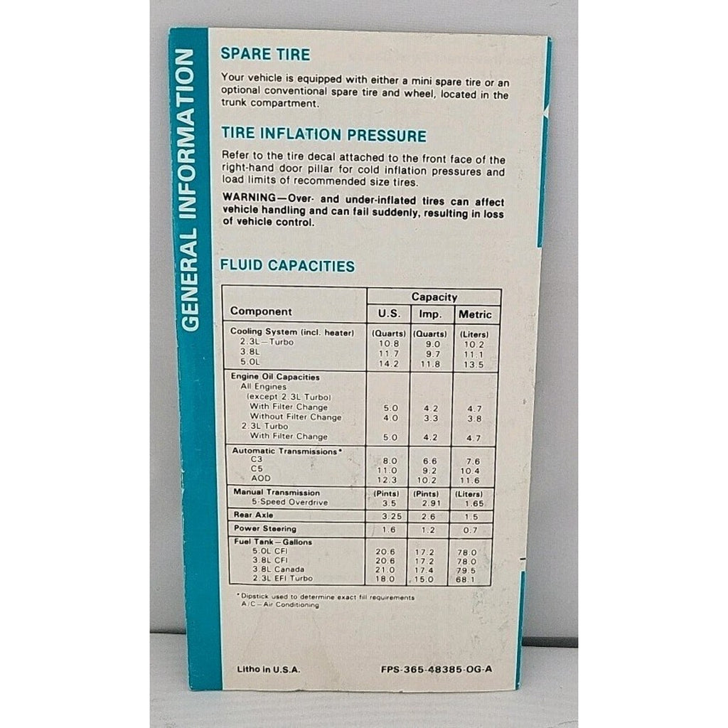 1985 Mercury Cougar Operating Guide