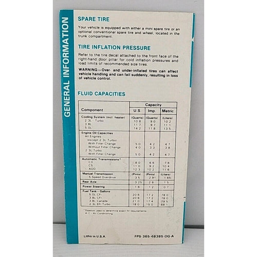 1985 Mercury Cougar Operating Guide