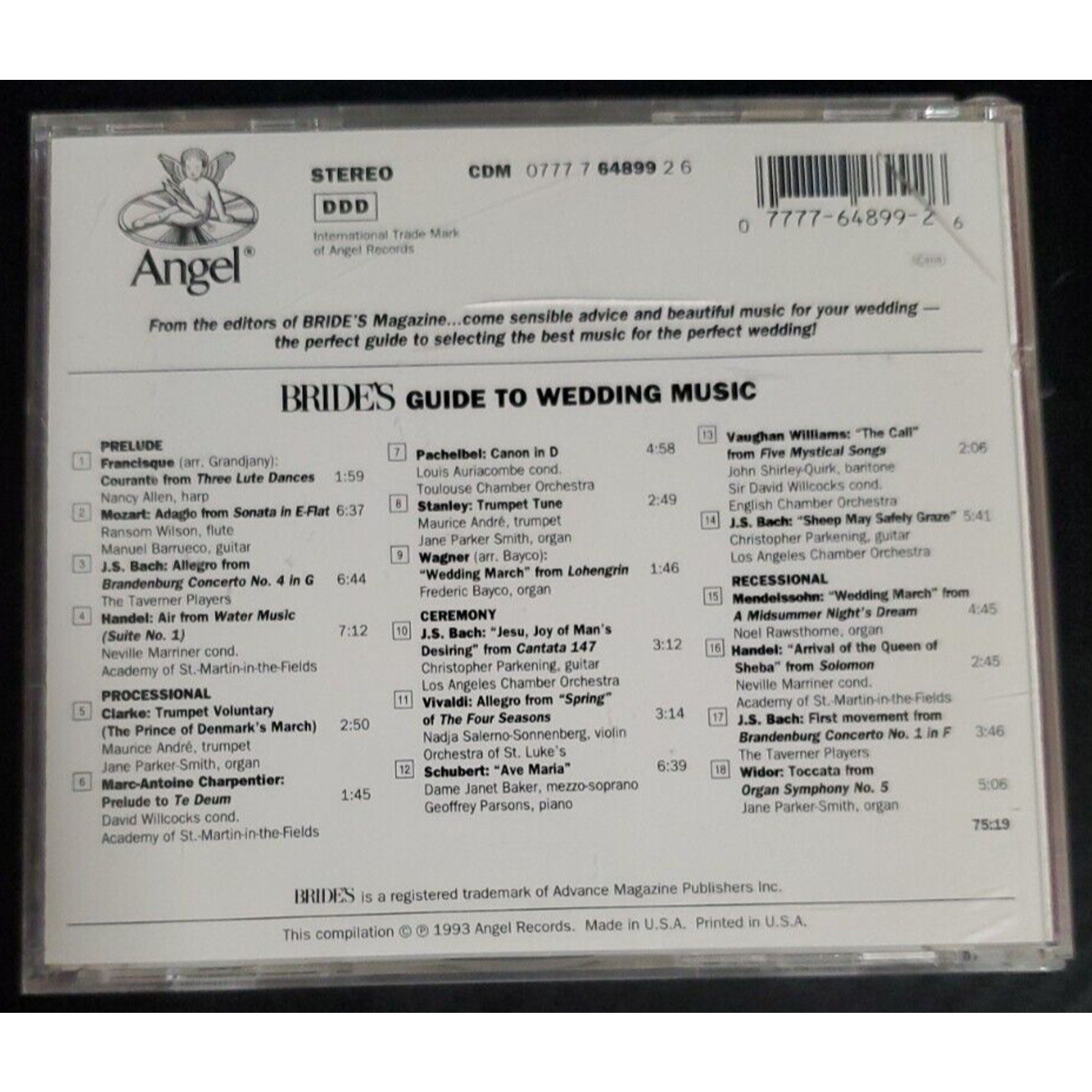 Bride's Guide to Wedding Music by Various Artists (CD, Sep-1993, Angel Records)