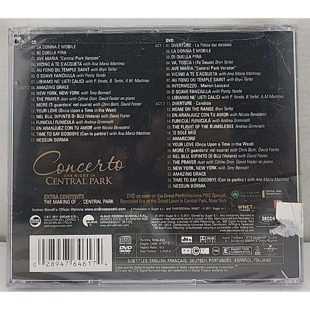 Concerto One Night in Central Park by Bocelli, Andrea (CD, 2011) *Brand New*