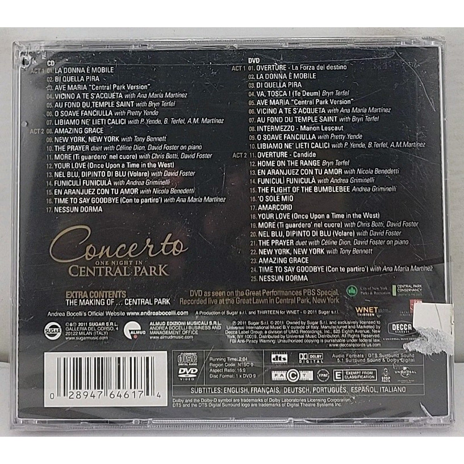 Concerto One Night in Central Park by Bocelli, Andrea (CD, 2011) *Brand New*