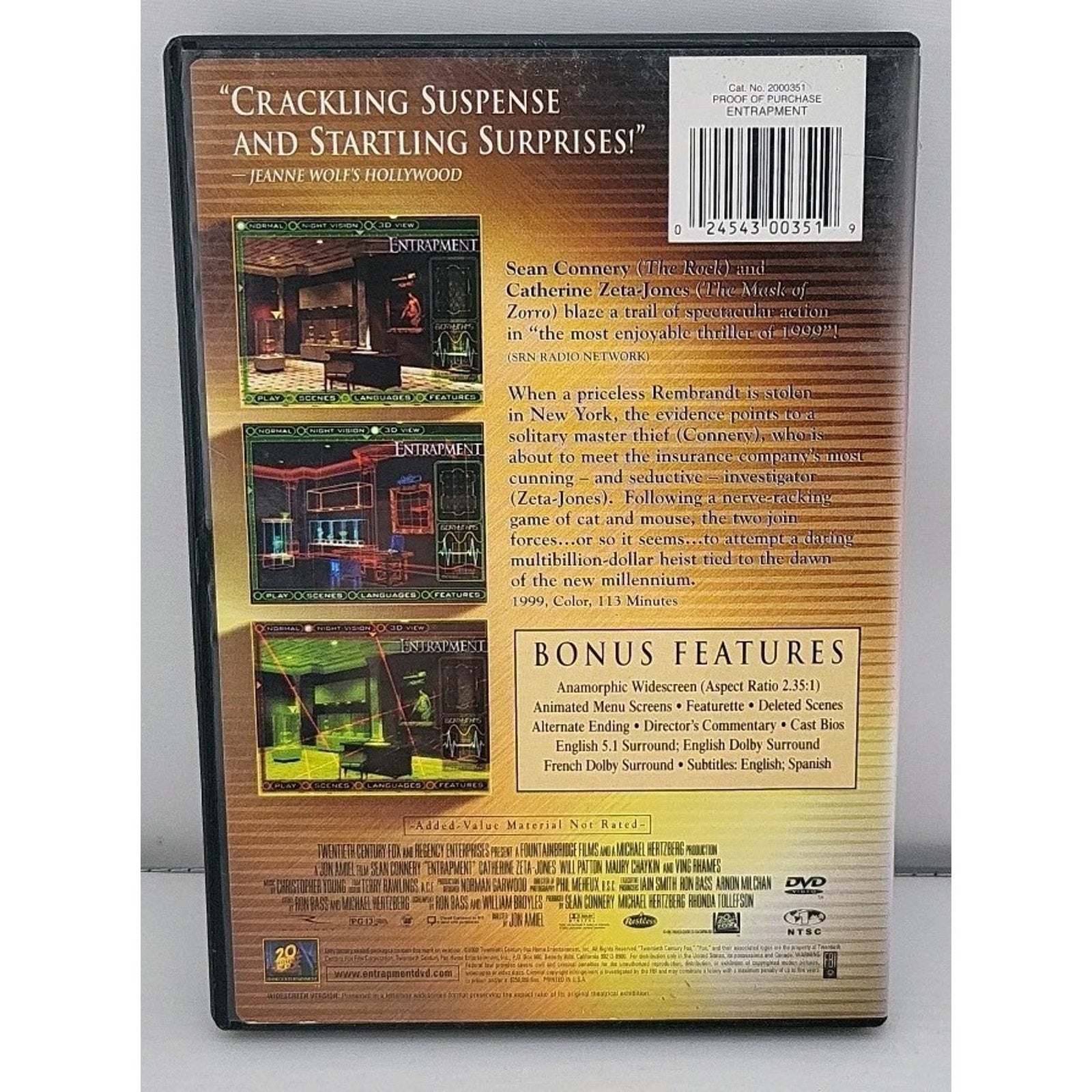 Entrapment (DVD, 2006, Special Edition Widescreen Sensormatic)