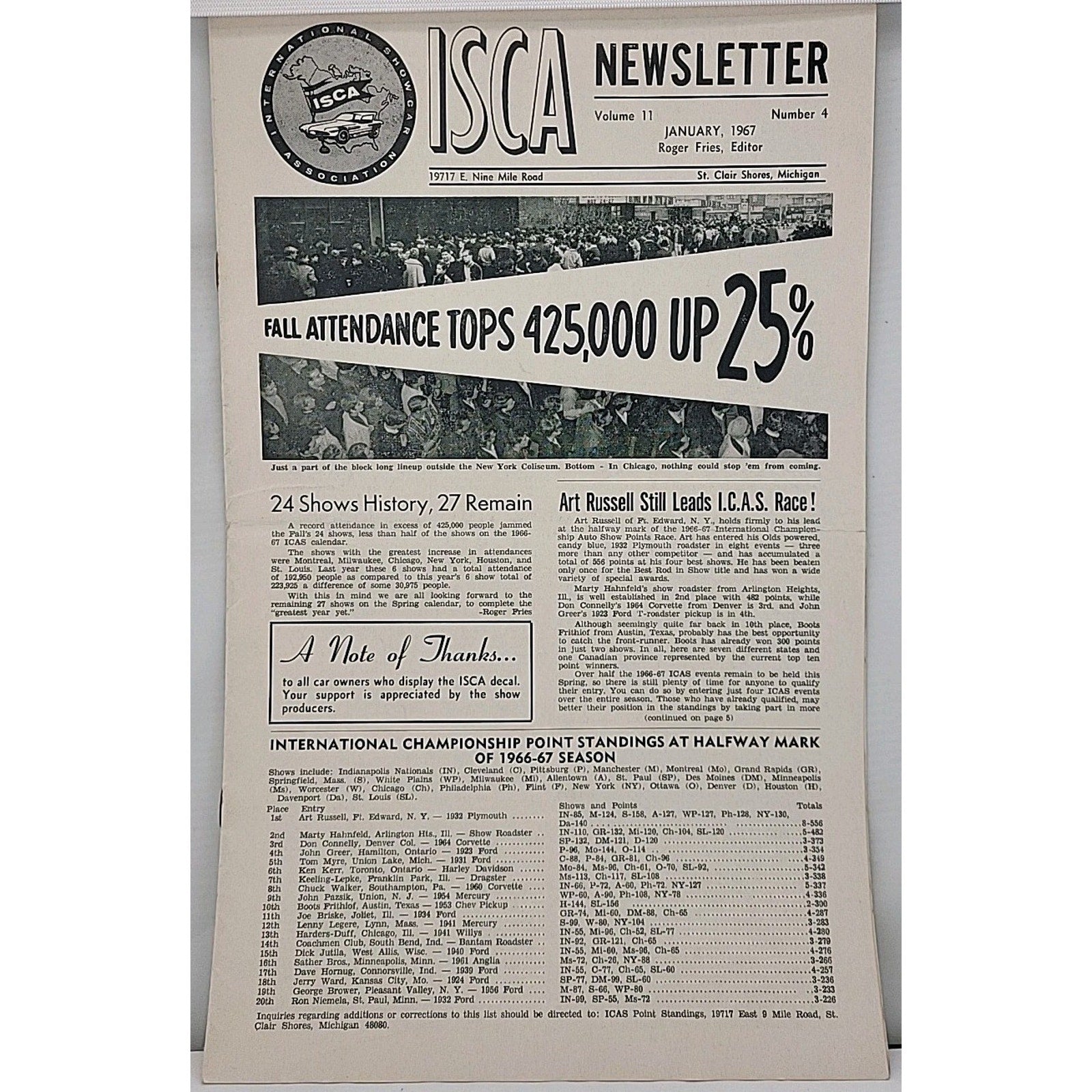 ISCA Newsletter January 1967 Volume 11 Number 4