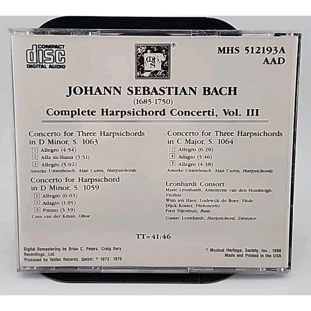 Bach - Complete Harpsichord Concerti, Vol. III (On Period Instruments) CD MHS