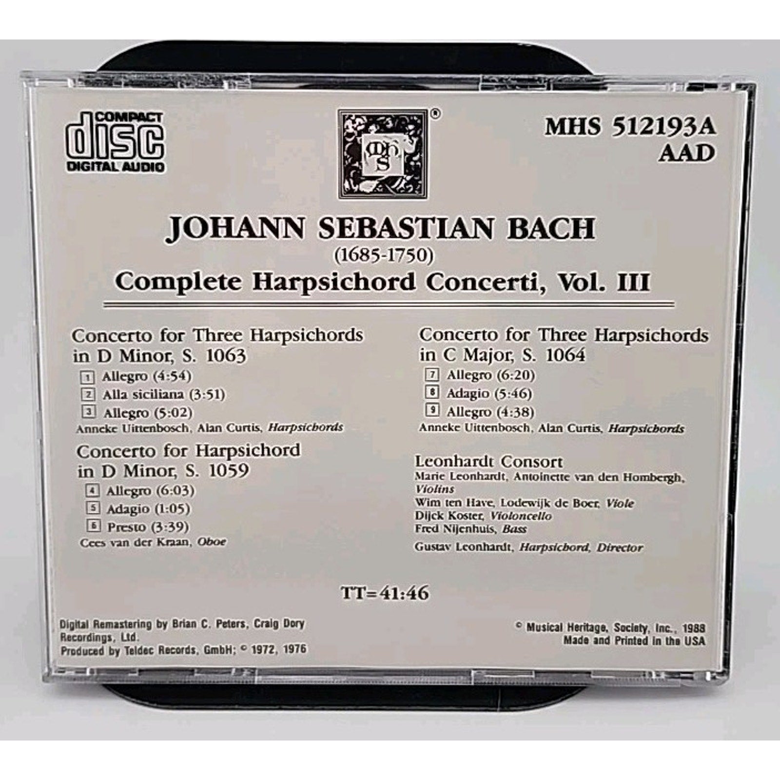 Bach - Complete Harpsichord Concerti, Vol. III (On Period Instruments) CD MHS