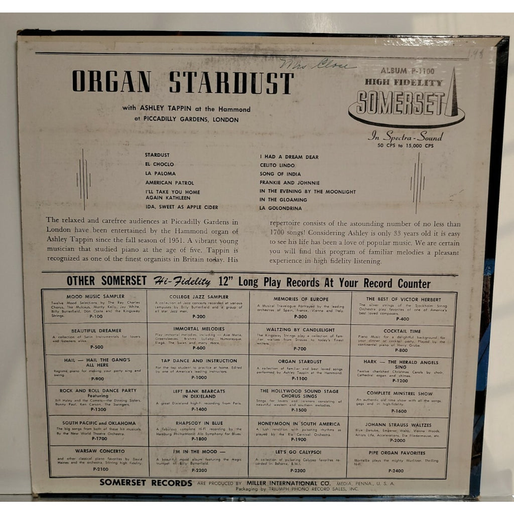 Ashley Tappen – Organ Stardust (Vinyl)