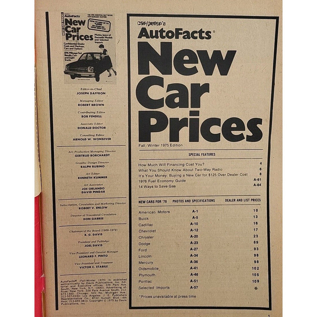 1975 Fall-Winter Autofacts New Car Prices Magazine