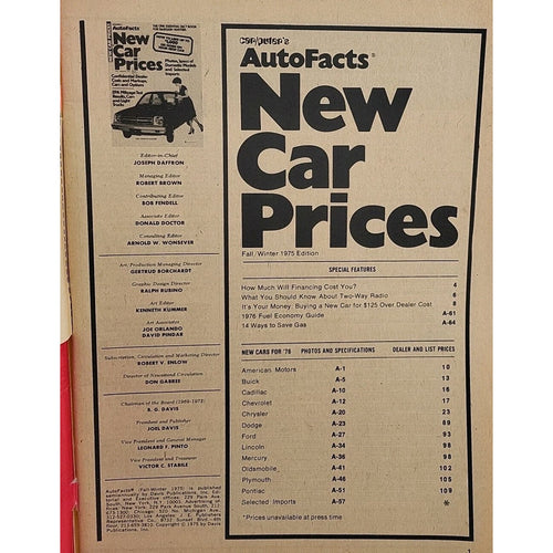 1975 Fall-Winter Autofacts New Car Prices Magazine