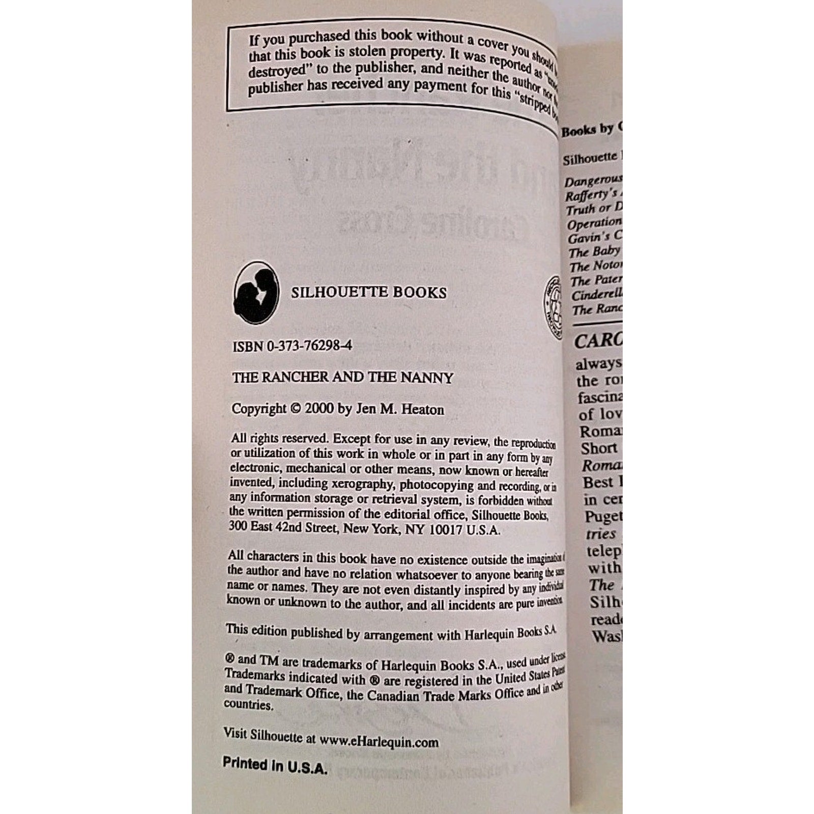 Rancher and the Nanny by Caroline Cross (2000, Mass Market)