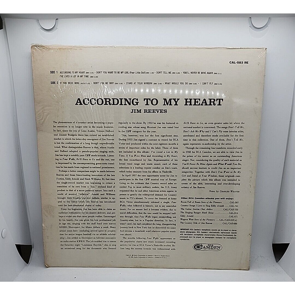 Jim Reeves According to My Heart (Record)