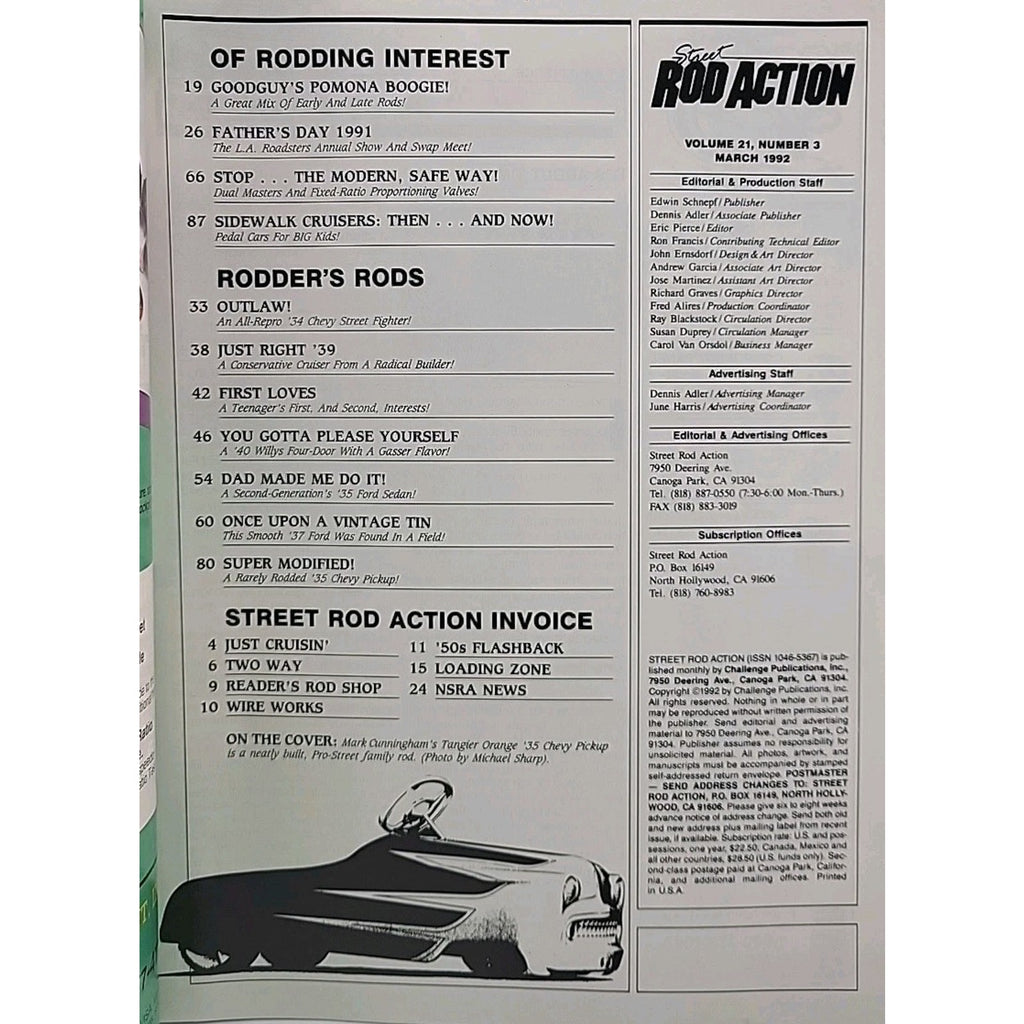 Street Rod Action Magazine March 1992 Volume 21 Number 3