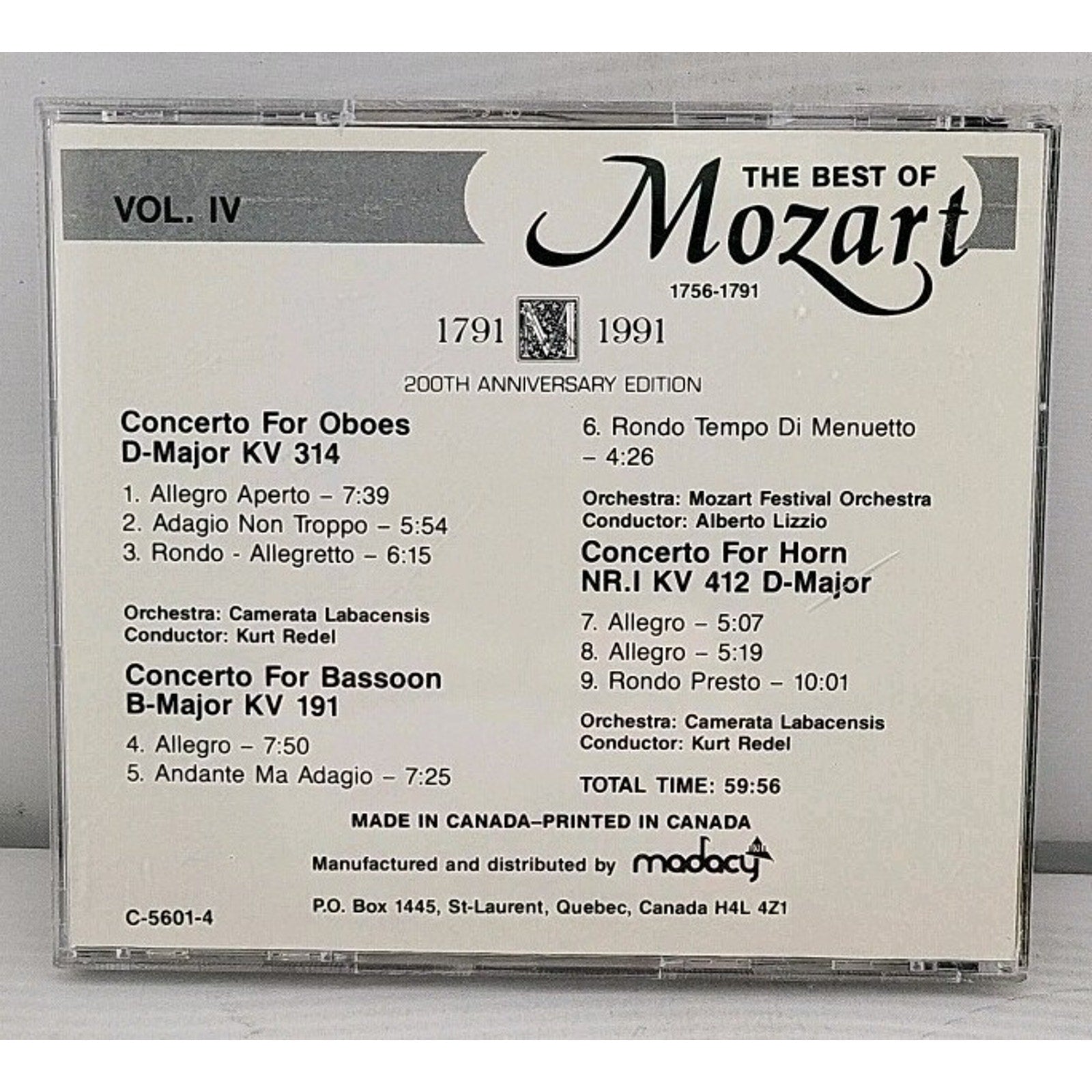 The Best of Mozart 1756-1791 200th Bicentennial Edition Volume 4 CD l3444