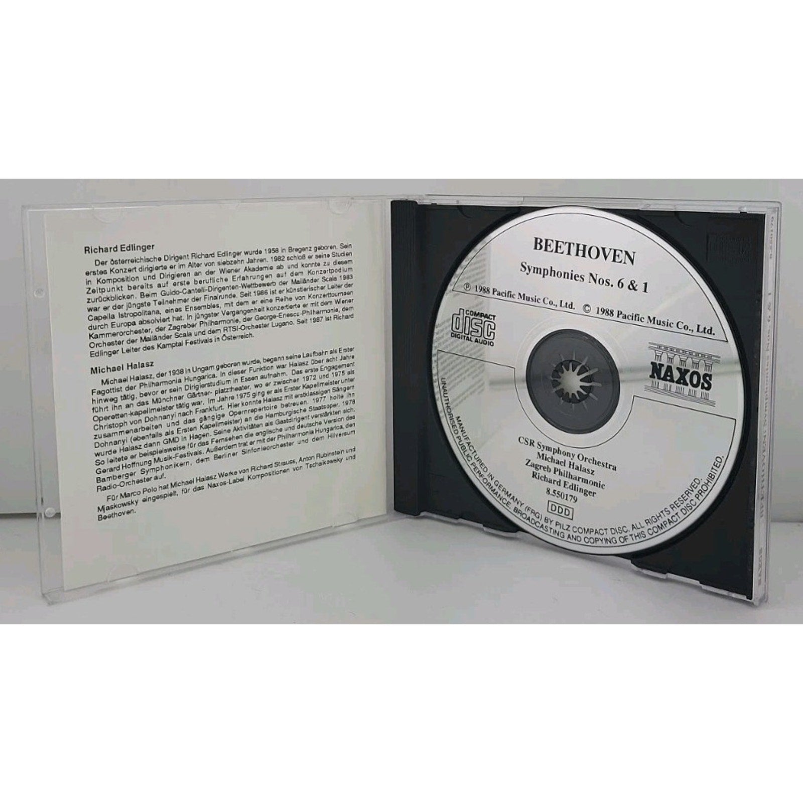 Beethoven Symphony No 6 Pastoral Symphony No 1 Naxos CD