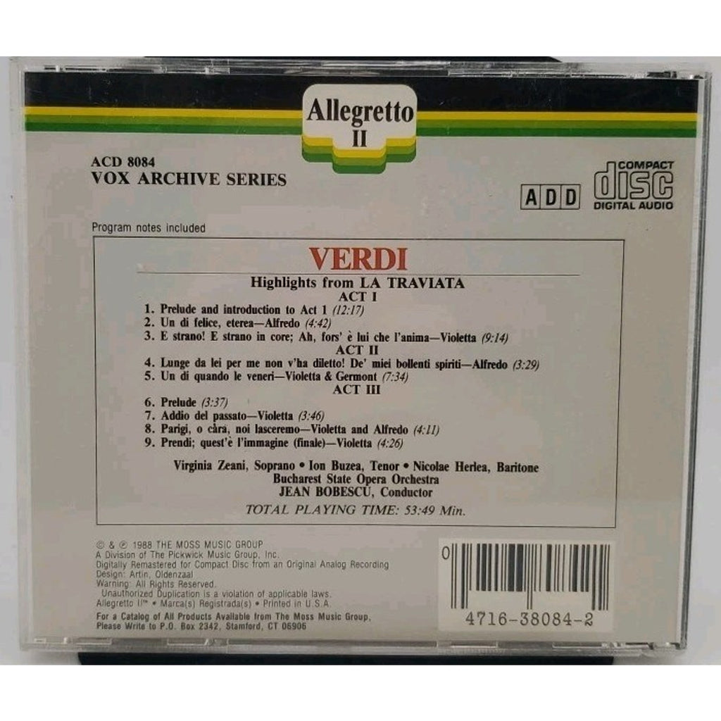 Verdi: Highlights from La Traviata by Verdi (Cd 1988)