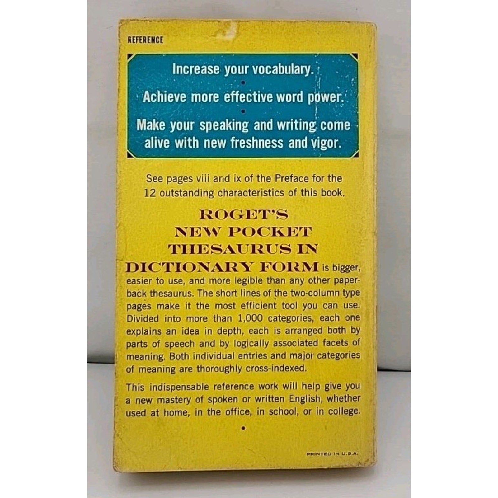 Roget's New Pocket Thesaurus In Dictionary Form, Paperback 1971