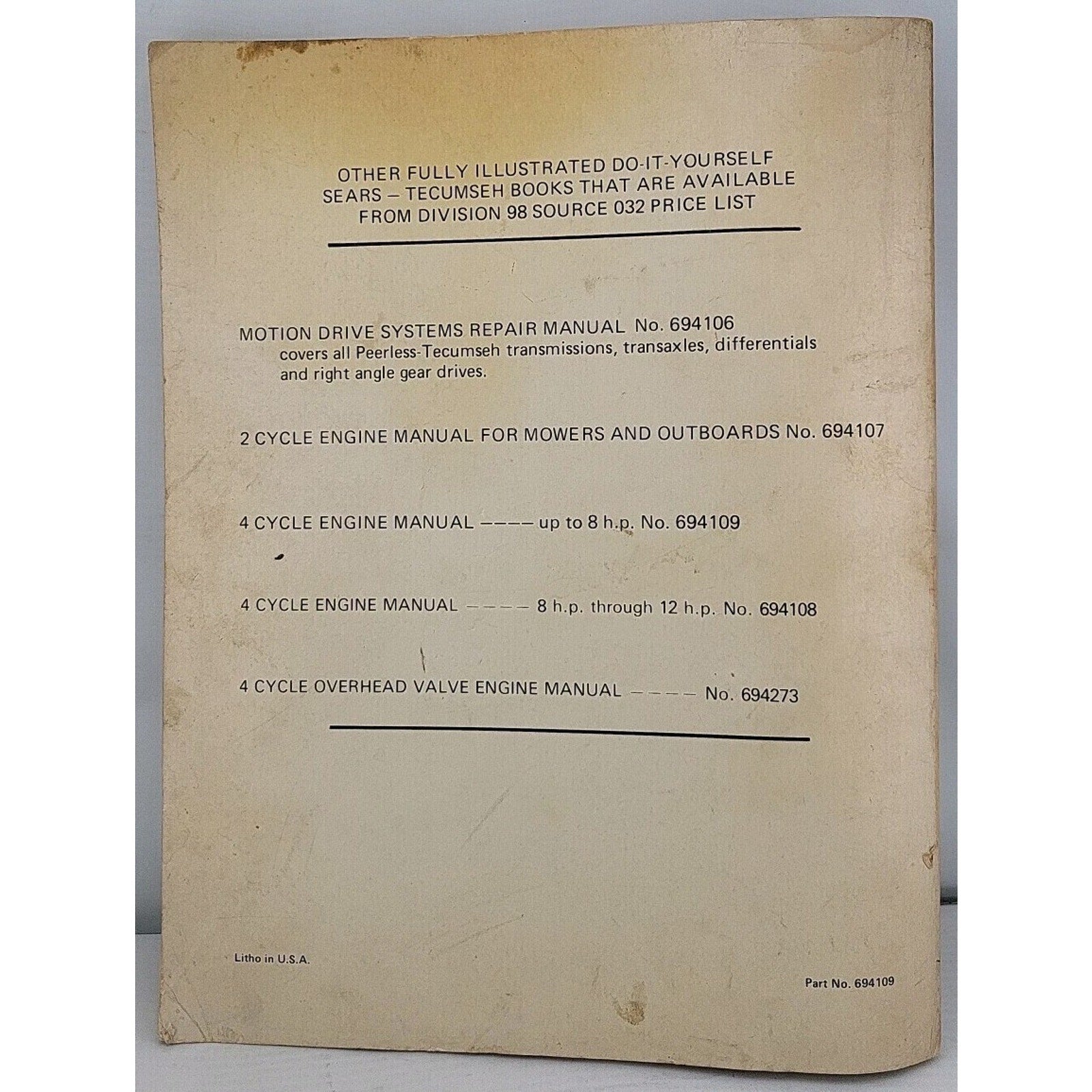 Sears 4 Cycle Engine Manual - Basic Instructions And Fully Illustrated