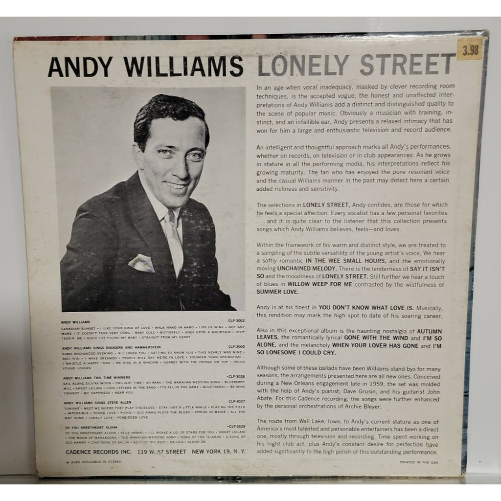 Andy Williams ‎– Lonely Street (Vinyl)