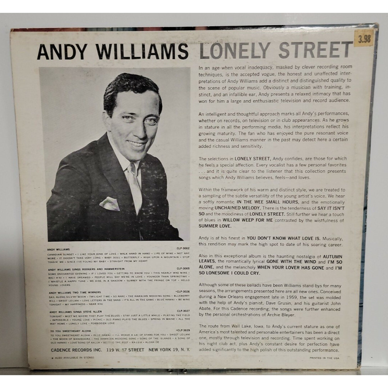 Andy Williams ‎– Lonely Street (Vinyl)