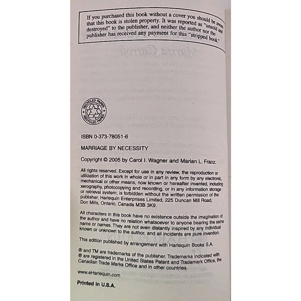 Marriage by Necessity by Marisa Carroll (2005, Larger Print)