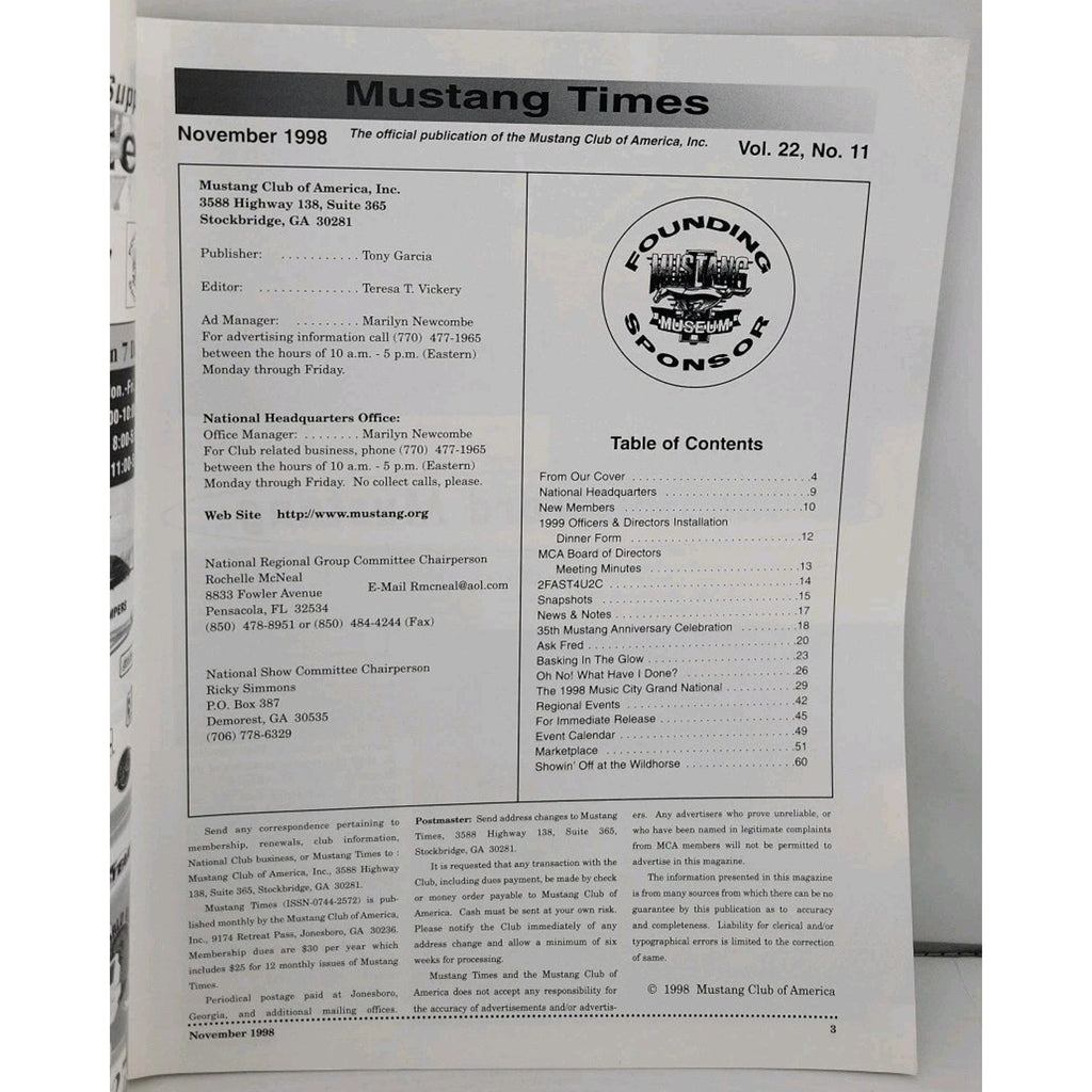 Mustang Times Magazine - November 1998 - Vol. 22 No. 11
