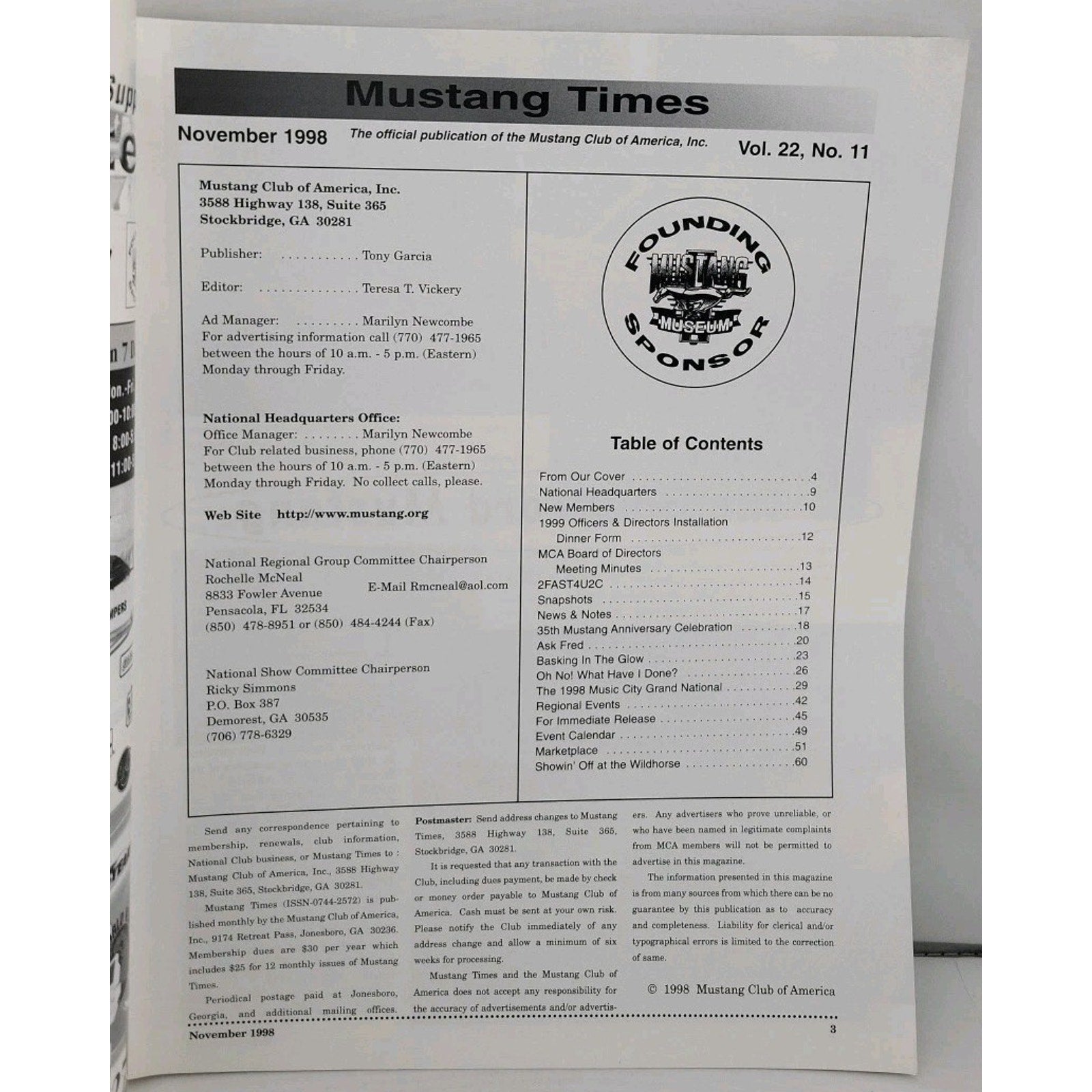 Mustang Times Magazine - November 1998 - Vol. 22 No. 11