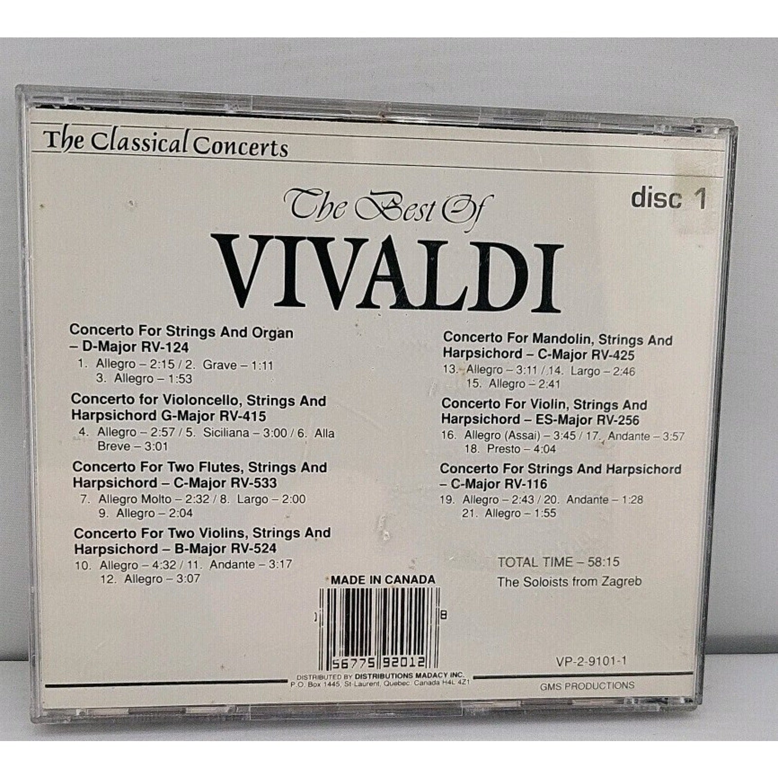 The Best of Vivaldi CD the Classical Concerts Disc 1