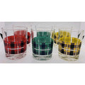 Red, Green, And Yellow Scotch On The Rocks Plaid Old Fashioned/Cocktail Glasses