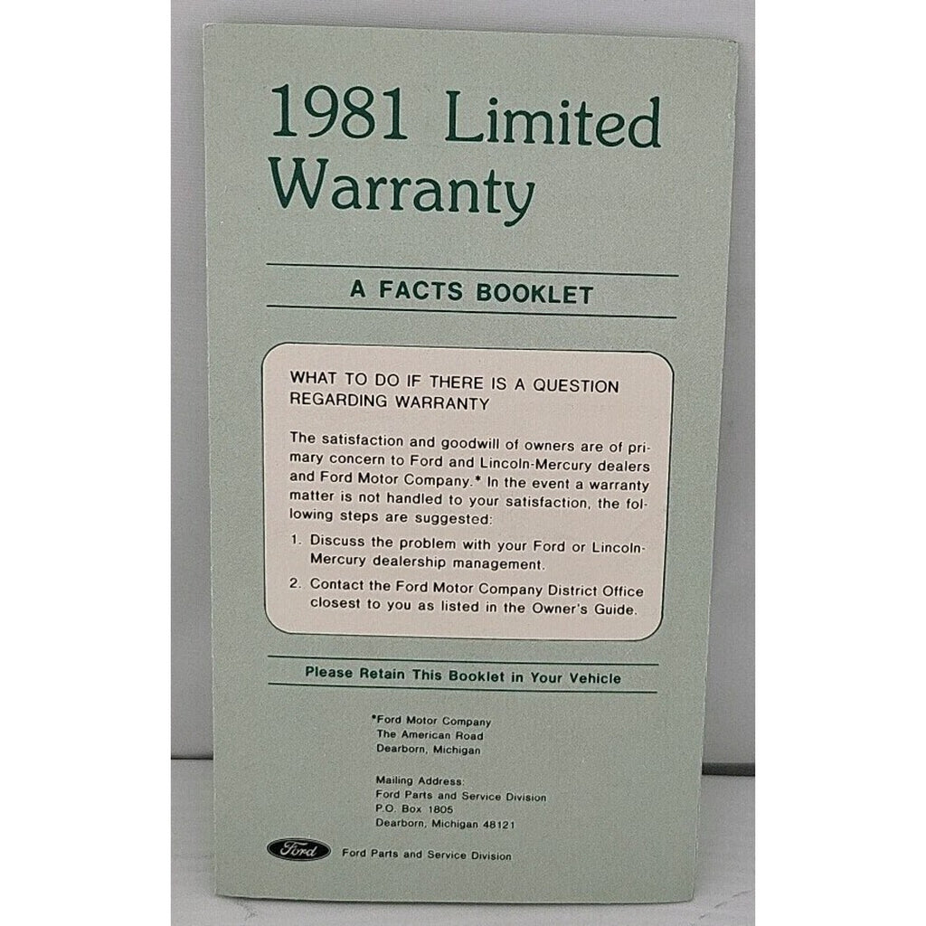 1981 Limited Warranty A Facts Booklet