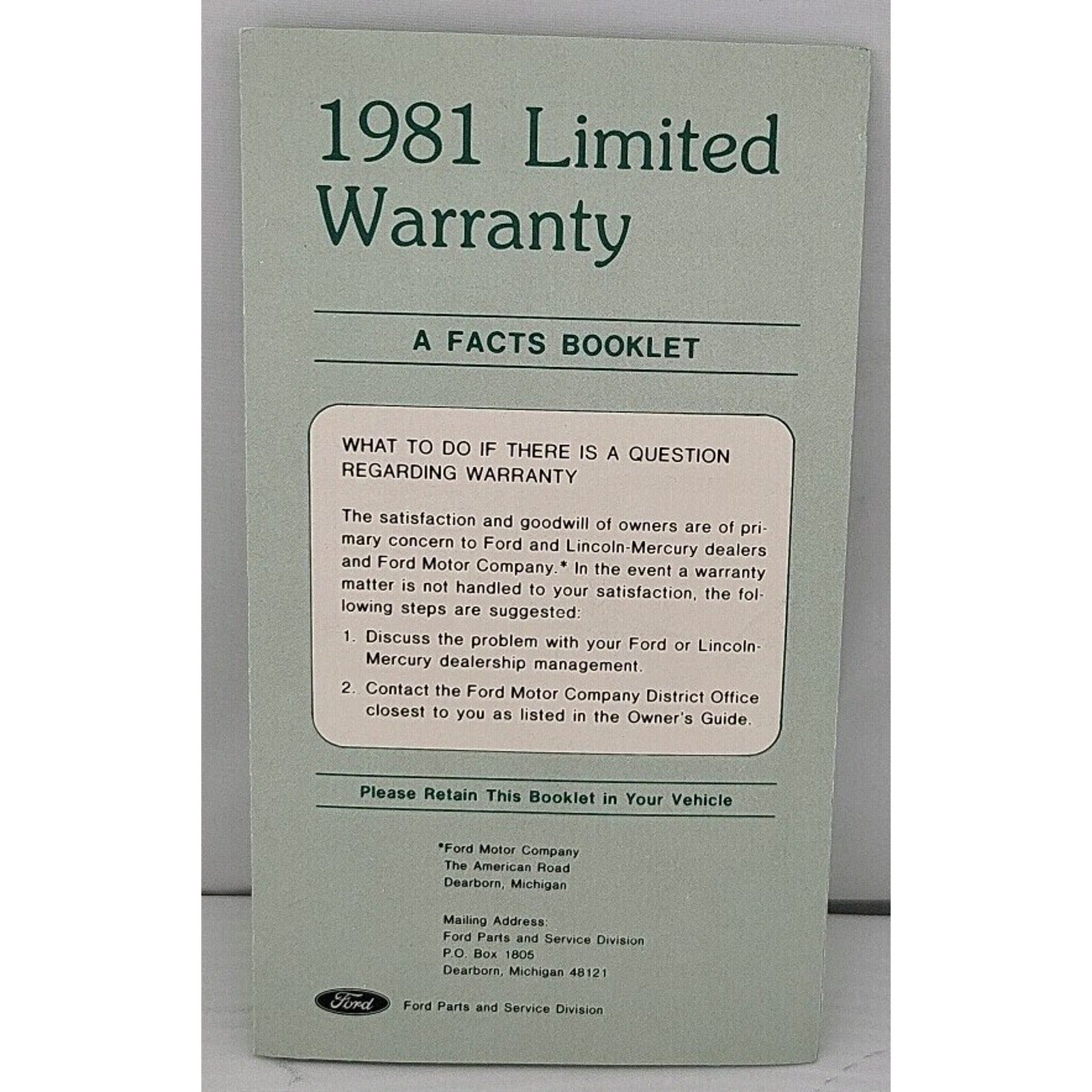 1981 Limited Warranty A Facts Booklet